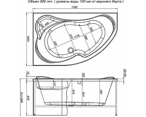 Заказать Акриловая ванна Aquanet Capri 170x110 L 203914 без гидромассажа в магазине сантехники Santeh-Crystal.ru