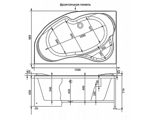 Приобрести Акриловая ванна Aquanet Capri 160x100 R 205386 без гидромассажа в магазине сантехники Santeh-Crystal.ru