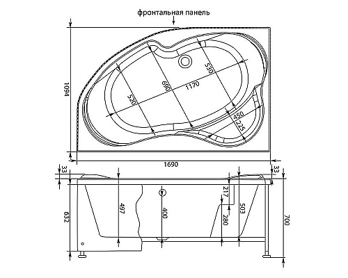 Заказать Акриловая ванна Aquanet Capri 170x110 L 205345 без гидромассажа в магазине сантехники Santeh-Crystal.ru