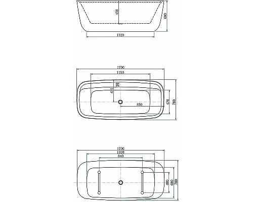 Купить Акриловая ванна Aquanet Family Fine 95778-MW-MB 170x78 293080 Черная матовая без гидромассажа в магазине сантехники Santeh-Crystal.ru