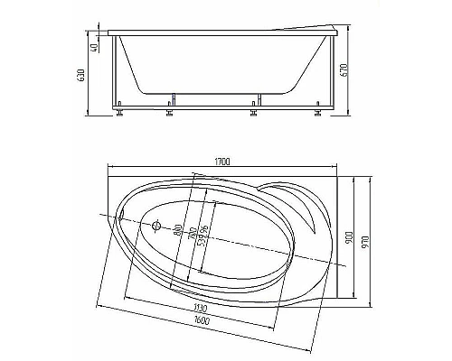Купить Акриловая ванна Aquatek Бетта 170x97 R BET170-0000139 без гидромассажа без панелей с каркасом (разборный) со слив-переливом в магазине сантехники Santeh-Crystal.ru