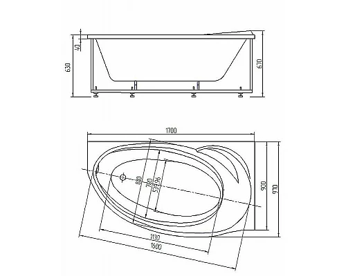 Заказать Акриловая ванна Aquatek Бетта 170x97 L BET170-0000138 без гидромассажа без панелей с каркасом (разборный) со слив-переливом в магазине сантехники Santeh-Crystal.ru