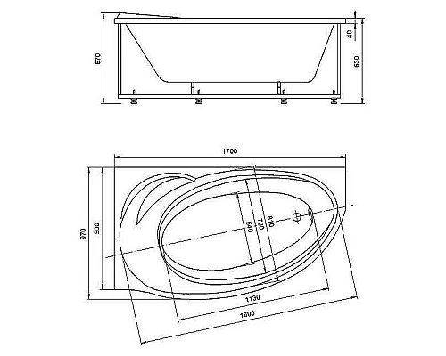 Купить Акриловая ванна Aquatek Бетта 170x97 L BET170-0000012 с гидромассажем с фронтальной панелью с каркасом (разборный) со слив-переливом в магазине сантехники Santeh-Crystal.ru