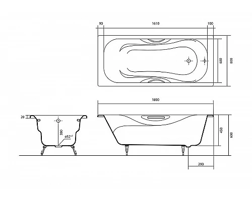 Приобрести Чугунная ванна Aquatek Гамма 180x80 AQ8080FH-00 без антискользящего покрытия в магазине сантехники Santeh-Crystal.ru