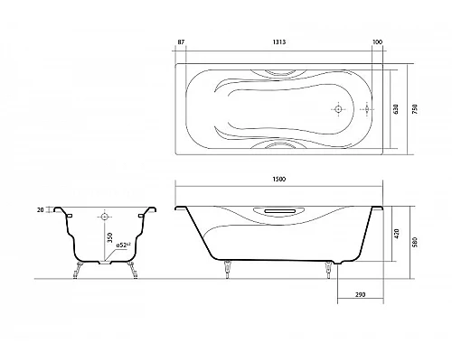 Заказать Чугунная ванна Aquatek Гамма 150x75 AQ8050FH-00 без антискользящего покрытия в магазине сантехники Santeh-Crystal.ru