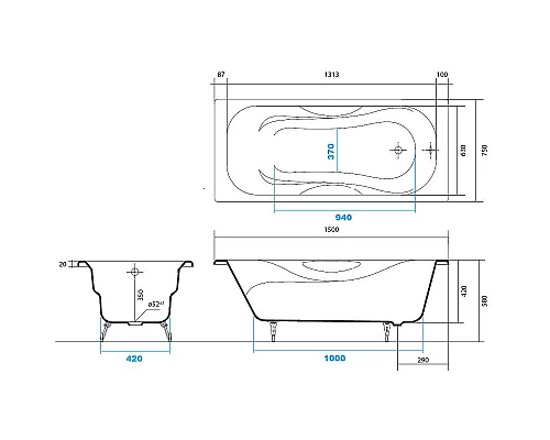 Заказать Чугунная ванна Aquatek Гамма 150x75 AQ8050F-00 без антискользящего покрытия в магазине сантехники Santeh-Crystal.ru