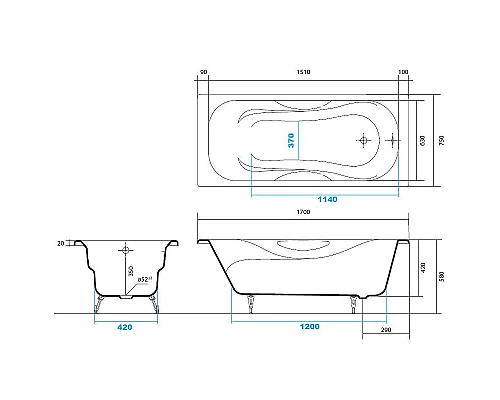 Заказать Чугунная ванна Aquatek Гамма 170x75 AQ8070F-00 без антискользящего покрытия в магазине сантехники Santeh-Crystal.ru