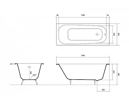 Заказать Чугунная ванна Aquatek Сигма 170x70 AQ8870F-00 без антискользящего покрытия в магазине сантехники Santeh-Crystal.ru