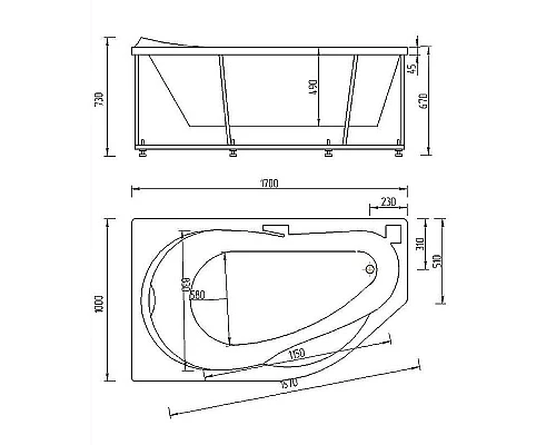 Купить Акриловая ванна Aquatek Таурус 170х100 L TAR170-0000084 без гидромассажа с фронтальной панелью с каркасом (разборный) со слив-переливом в магазине сантехники Santeh-Crystal.ru