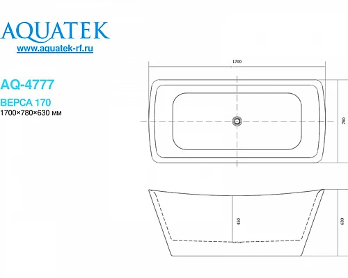 Заказать Акриловая ванна Aquatek Верса 170x78 AQ-4777 без гидромассажа в магазине сантехники Santeh-Crystal.ru