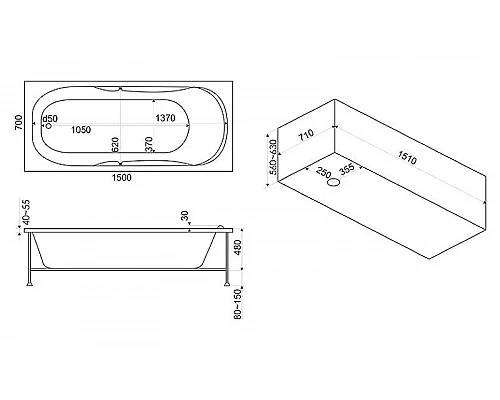 Купить Акриловая ванна Bas Ибица 150x70 В 00011 без гидромассажа в магазине сантехники Santeh-Crystal.ru