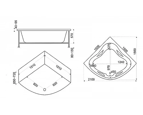 Купить Акриловая ванна Bas Империал 150x150 В 00012 без гидромассажа в магазине сантехники Santeh-Crystal.ru