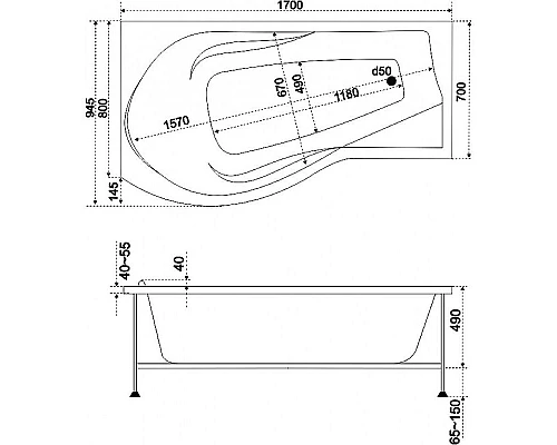 Приобрести Акриловая ванна Bas Капри 170x95 L В 00015 без гидромассажа в магазине сантехники Santeh-Crystal.ru