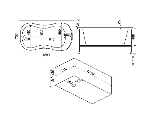 Приобрести Акриловая ванна Bas Кэмерон 120x70 В 00018 без гидромассажа в магазине сантехники Santeh-Crystal.ru