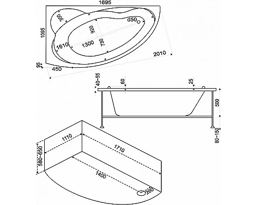 Заказать Акриловая ванна Bas Лагуна 170x110 R В 00020 без гидромассажа в магазине сантехники Santeh-Crystal.ru