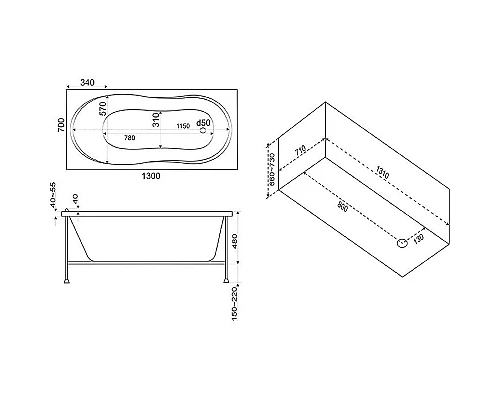 Купить Акриловая ванна Bas Лима 130x70 В 00021 без гидромассажа в магазине сантехники Santeh-Crystal.ru