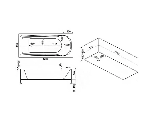 Купить Акриловая ванна Bas Мальта 170x75 В 00023 без гидромассажа в магазине сантехники Santeh-Crystal.ru