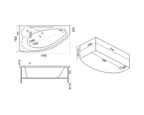 Приобрести Акриловая ванна Bas Николь 170x104 R В 00028 без гидромассажа в магазине сантехники Santeh-Crystal.ru