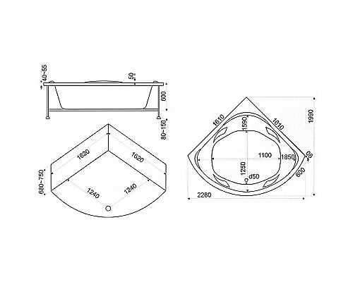 Купить Акриловая ванна Bas Ривьера 161x161 В 00029 без гидромассажа в магазине сантехники Santeh-Crystal.ru