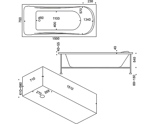Приобрести Акриловая ванна Bas Верона 150x70 В 00009 без гидромассажа в магазине сантехники Santeh-Crystal.ru