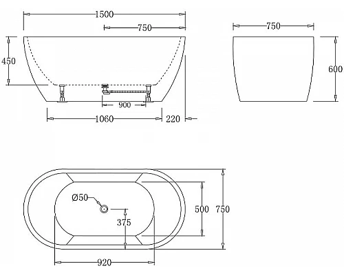Купить Акриловая ванна BelBagno 150x75 BB70-1500-W0 без гидромассажа в магазине сантехники Santeh-Crystal.ru