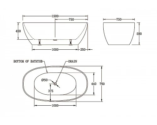 Купить Акриловая ванна BelBagno 150x75 BB81-1500-W0 без гидромассажа в магазине сантехники Santeh-Crystal.ru
