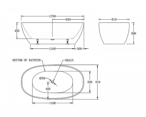 Заказать Акриловая ванна BelBagno 170x81 BB81-1700-W0 без гидромассажа в магазине сантехники Santeh-Crystal.ru