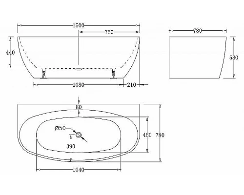 Приобрести Акриловая ванна BelBagno 150x78 BB83-1500-W0 без гидромассажа в магазине сантехники Santeh-Crystal.ru