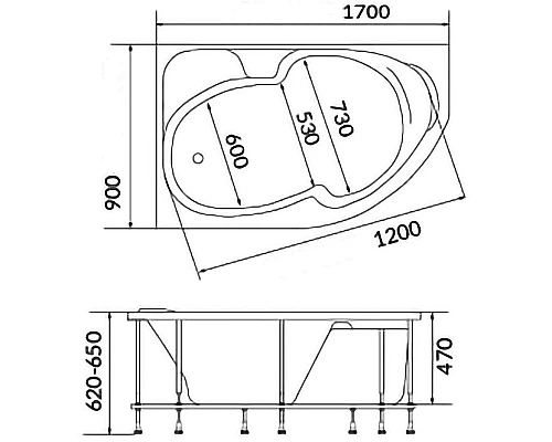 Купить Акриловая ванна Creto Doris 170х90 L 14-17090L без гидромассажа в магазине сантехники Santeh-Crystal.ru
