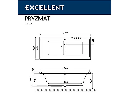 Купить Акриловая ванна Excellent Pryzmat 190x90 WAEX.PRY19.ULTRA.GL с гидромассажем в магазине сантехники Santeh-Crystal.ru