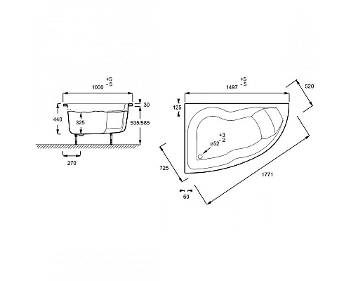 Купить Акриловая ванна Jacob Delafon Micromega Duo 150x100 L E60219RU-00 без гидромассажа в магазине сантехники Santeh-Crystal.ru