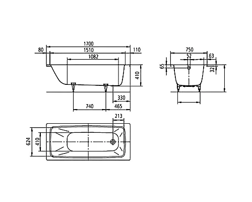 Заказать Стальная ванна Kaldewei Cayono 750 170x75 275030003001 с покрытием Anti-Slip и Easy-clean в магазине сантехники Santeh-Crystal.ru