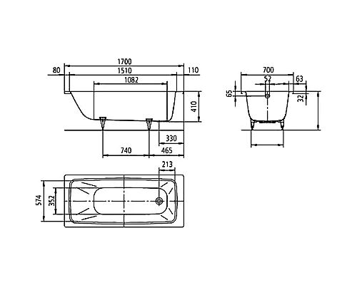Приобрести Стальная ванна Kaldewei Cayono 749 170x70 274900010001 без покрытия в магазине сантехники Santeh-Crystal.ru