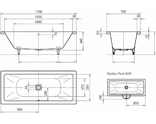 Купить Стальная ванна Kaldewei Conoduo 732 170х75 235000013001 с покрытием Easy-clean в магазине сантехники Santeh-Crystal.ru