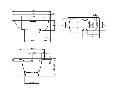 Купить Стальная ванна Kaldewei Saniform Plus Star 336 170х75 133600013001 с покрытием Easy-clean с отверстиями под ручки в магазине сантехники Santeh-Crystal.ru