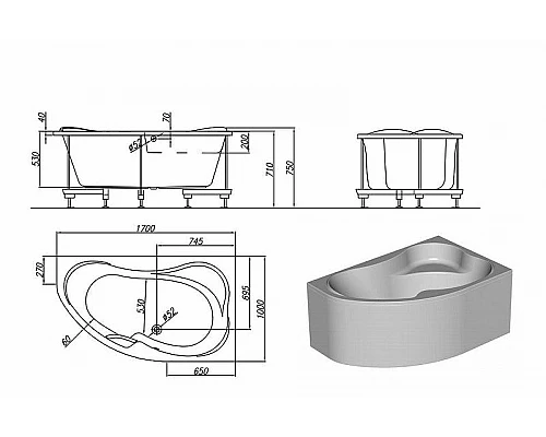 Приобрести Акриловая ванна Kolpa San Lulu 170х100 L 597400 без гидромассажа в магазине сантехники Santeh-Crystal.ru