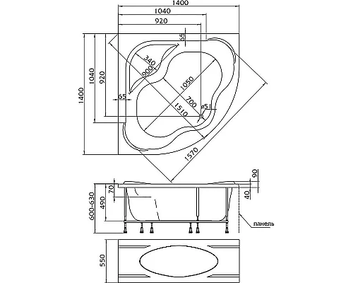 Заказать Акриловая ванна Marka One Afrodita 140х140 01аф1414 без гидромассажа в магазине сантехники Santeh-Crystal.ru