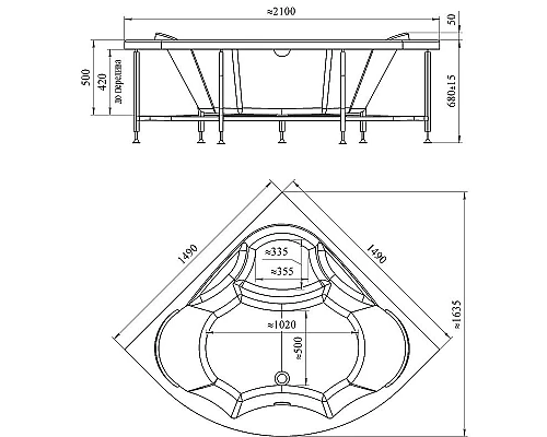 Купить Акриловая ванна Radomir Vannesa Сандра 149х149 2-76-2-0-0-221 с гидромассажем Баланс Хром в магазине сантехники Santeh-Crystal.ru