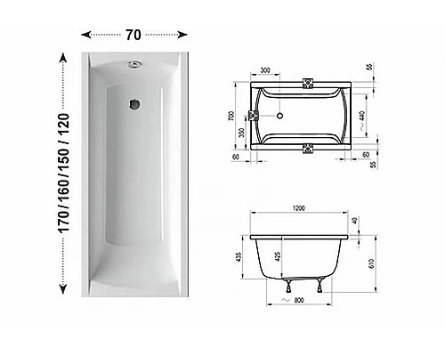 Приобрести Акриловая ванна Ravak Classic 120x70 C861000000 без гидромассажа в магазине сантехники Santeh-Crystal.ru