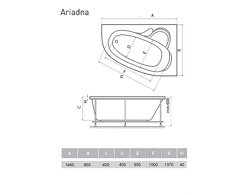 Купить Акриловая ванна Relisan Ariadna 145x95 R Гл000001417 без гидромассажа в магазине сантехники Santeh-Crystal.ru