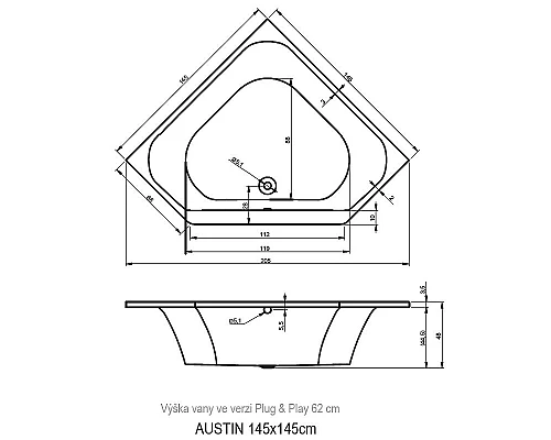 Заказать Акриловая ванна Riho Austin 145x145 B005001005 (BA1100500000000) без гидромассажа в магазине сантехники Santeh-Crystal.ru