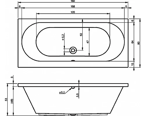 Приобрести Акриловая ванна Riho Carolina 180x80 B056001005 (BB5400500000000) без гидромассажа в магазине сантехники Santeh-Crystal.ru