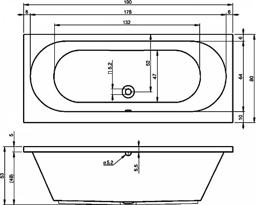 Заказать Акриловая ванна Riho Carolina 190x80 B057001005 (BB5500500000000) без гидромассажа в магазине сантехники Santeh-Crystal.ru