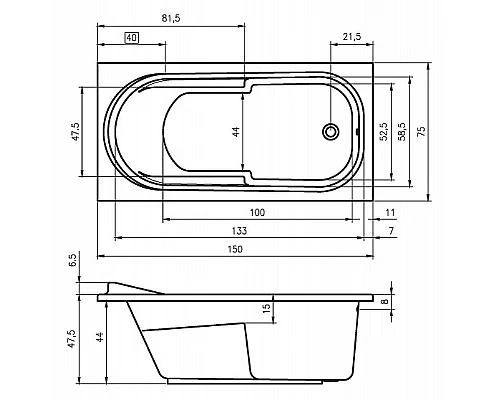 Купить Акриловая ванна Riho Columbia 150x75 B002001005 (BA0200500000000) без гидромассажа в магазине сантехники Santeh-Crystal.ru