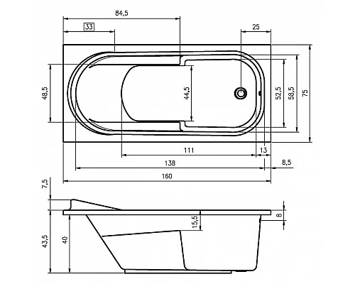 Заказать Акриловая ванна Riho Columbia 160x75 B001001005 (BA0100500000000) без гидромассажа в магазине сантехники Santeh-Crystal.ru