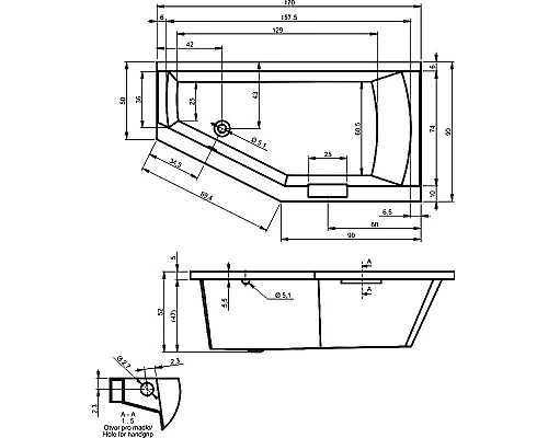 Приобрести Акриловая ванна Riho Geta 170x90 B032001005 (BA8900500000000) L без гидромассажа в магазине сантехники Santeh-Crystal.ru