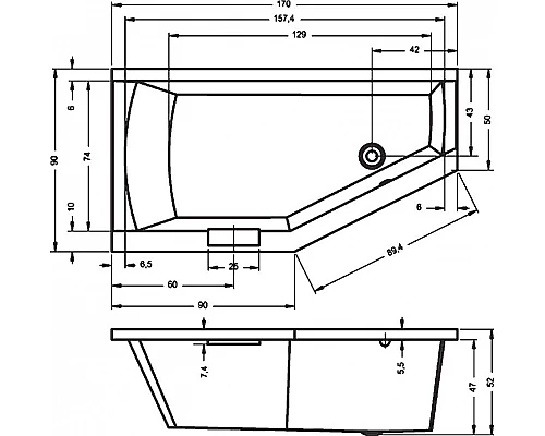 Приобрести Акриловая ванна Riho Geta 170x90 B031001005 (BA8800500000000) R без гидромассажа в магазине сантехники Santeh-Crystal.ru