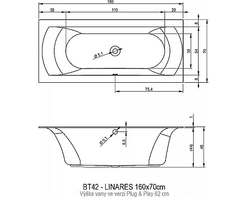 Приобрести Акриловая ванна Riho Linares 160х75 R B140007005 (BD5100500000000) без гидромассажа в магазине сантехники Santeh-Crystal.ru