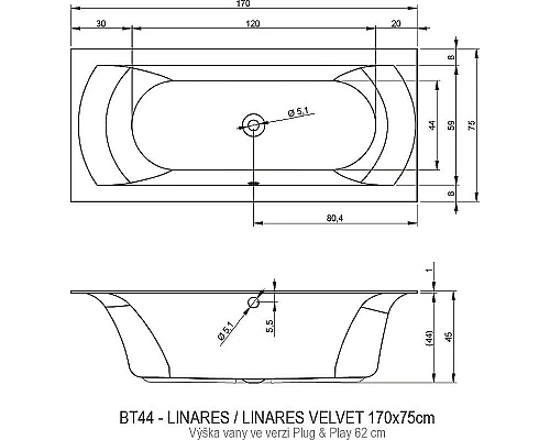 Купить Акриловая ванна Riho Linares 170х75 R B141010005 (BD5300500000000) без гидромассажа в магазине сантехники Santeh-Crystal.ru