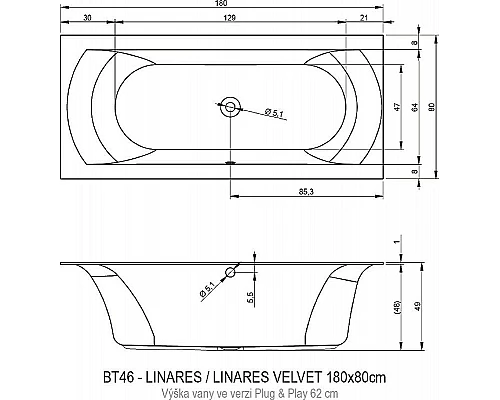 Купить Акриловая ванна Riho Linares 180х80 R B142010005 (BD5500500000000) без гидромассажа в магазине сантехники Santeh-Crystal.ru